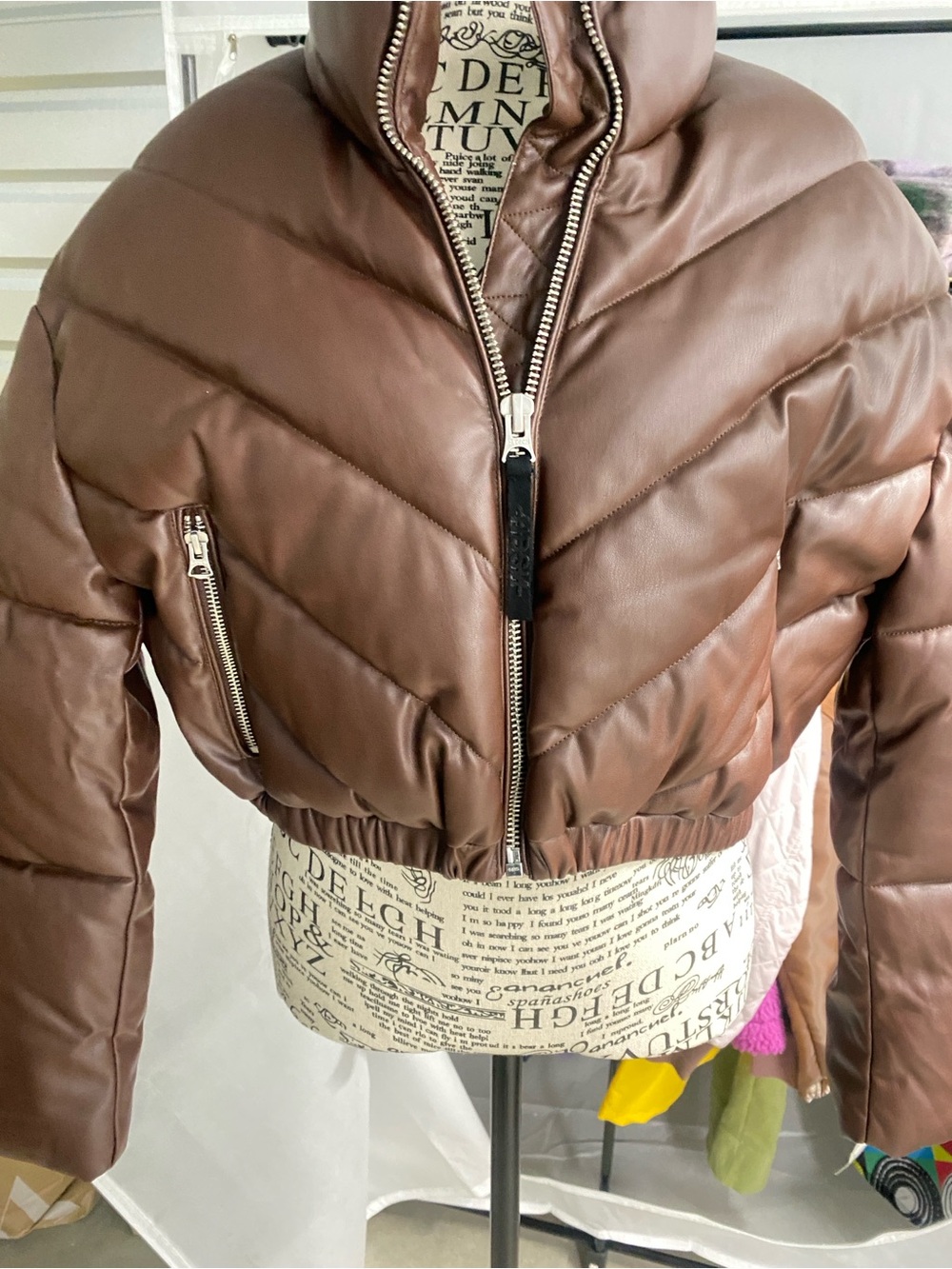 Hudson Jeans Brown Cropped Puffer Jacket